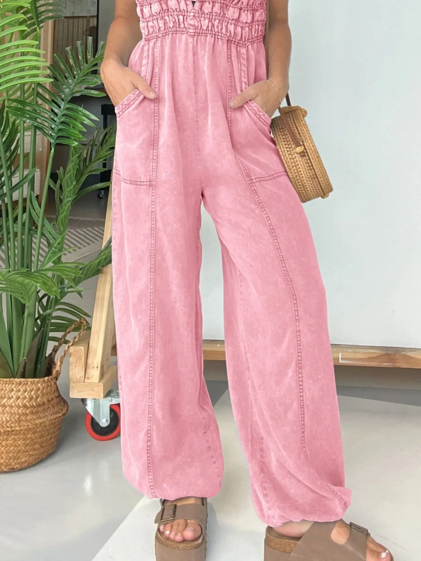 Full Size Wide Leg Spaghetti Strap Jumpsuit Plus Size - Image 12