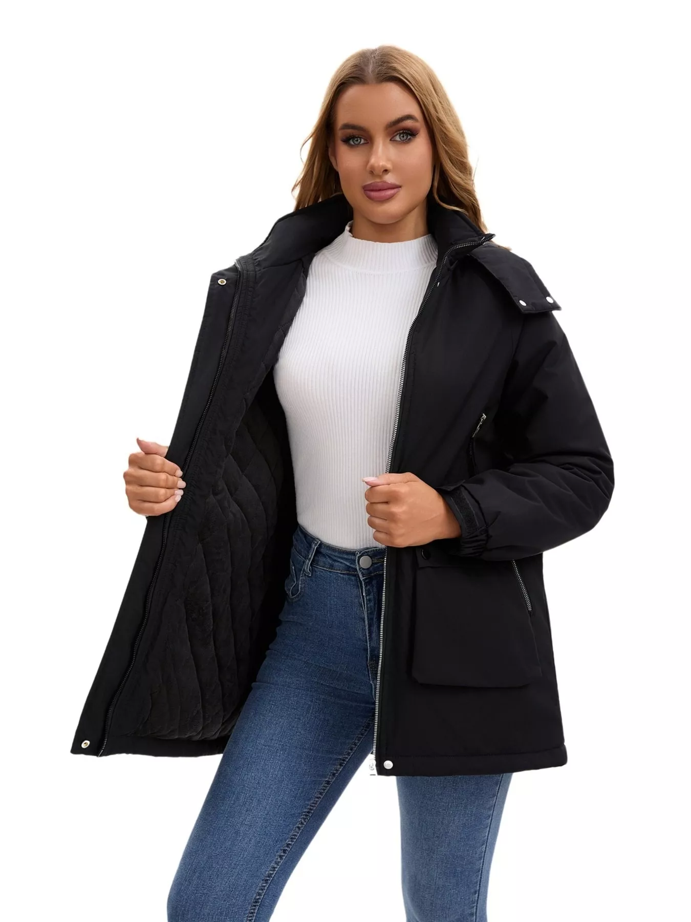 Full Size Zip Up Hooded Parka Outerwear Plus Size - Image 13