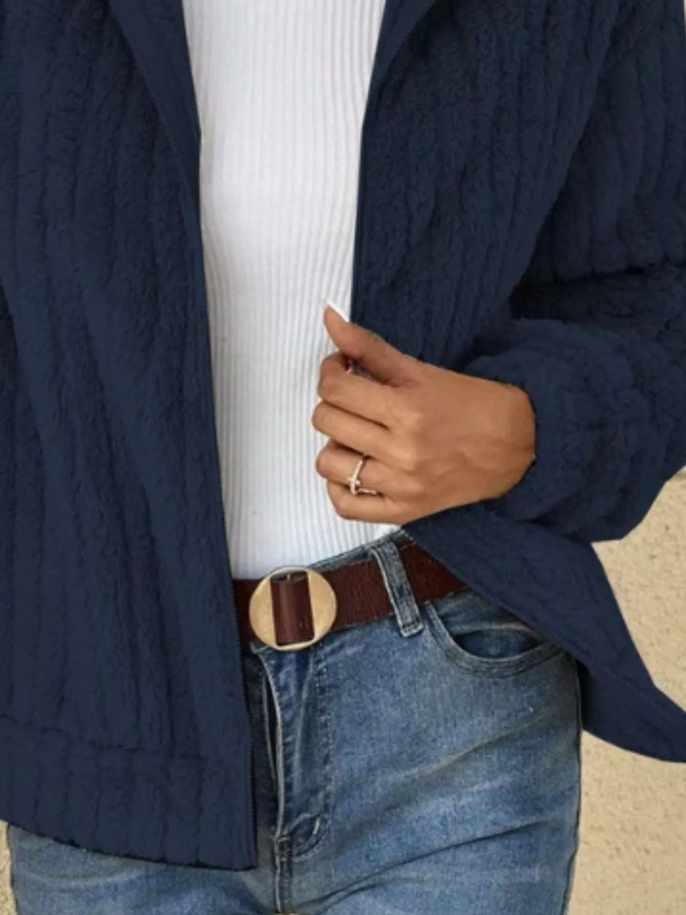 Full Size Zip-Up Long Sleeve Texture Jacket Plus Size - Image 12
