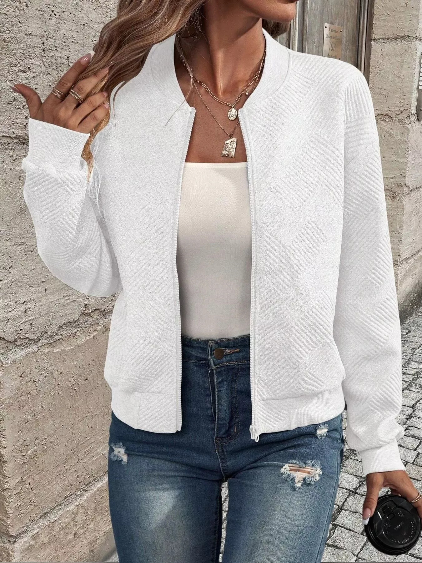 Full Size Zip Up Long Sleeve Textured Jacket Plus Size - Image 20