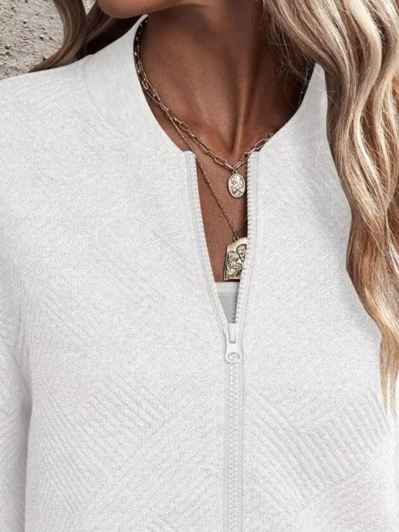 Full Size Zip Up Long Sleeve Textured Jacket Plus Size - Image 21