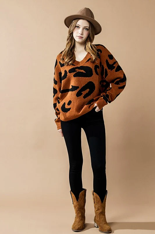 Fuzzy Mohair Jacquard V-Neck Leopard Sweater - Image 10