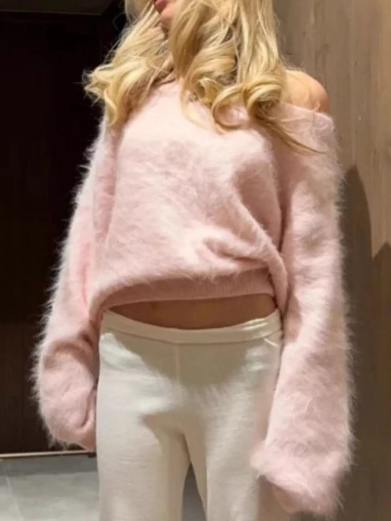Fuzzy One Shoulder Sweater - Image 2