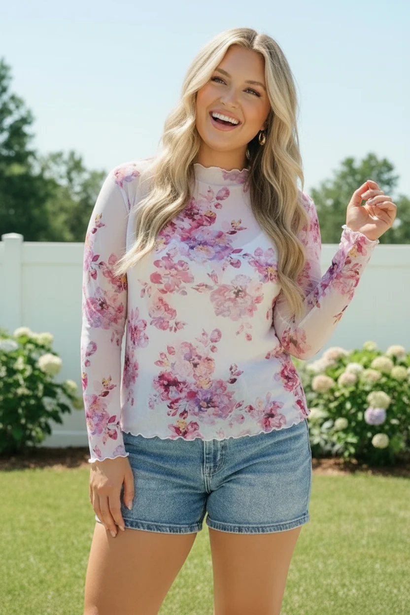 Garden Party Floral Mesh Long Sleeve Top - Image 2