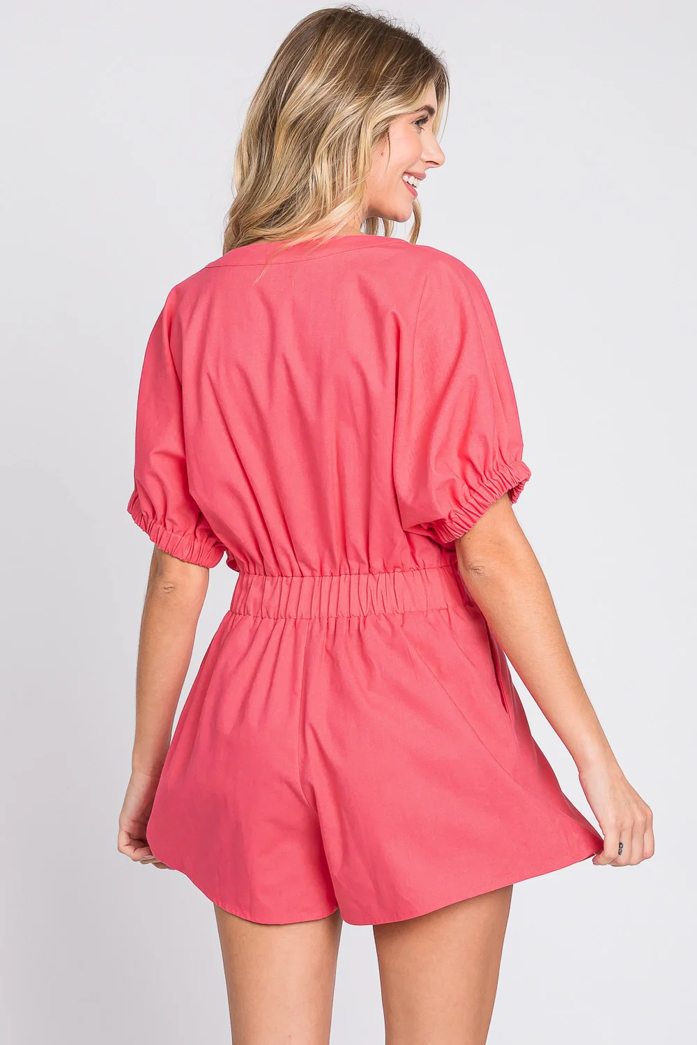 GeeGee Half Button V-Neck Linen Romper - Image 2