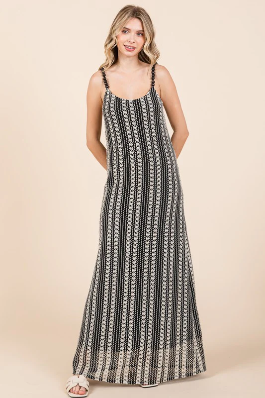 GeeGee Plus Size Striped Scoop Neck Beaded Strap Maxi Cami Dress - Image 2