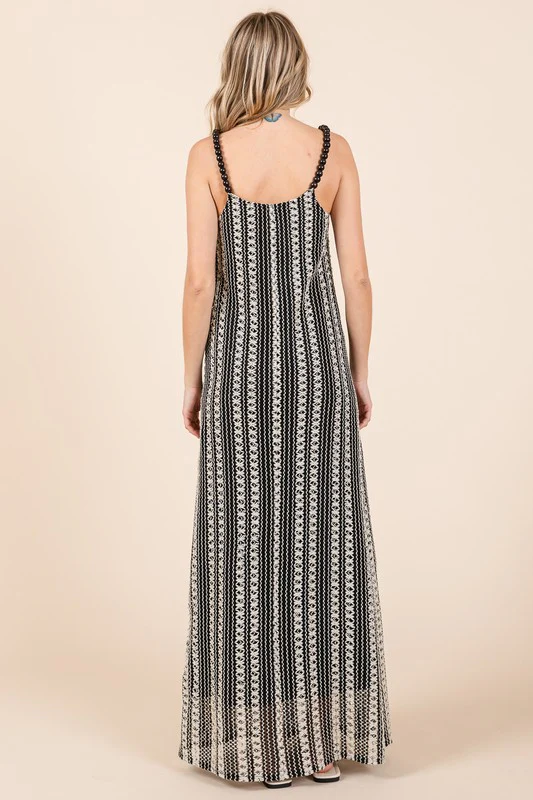 GeeGee Plus Size Striped Scoop Neck Beaded Strap Maxi Cami Dress - Image 5