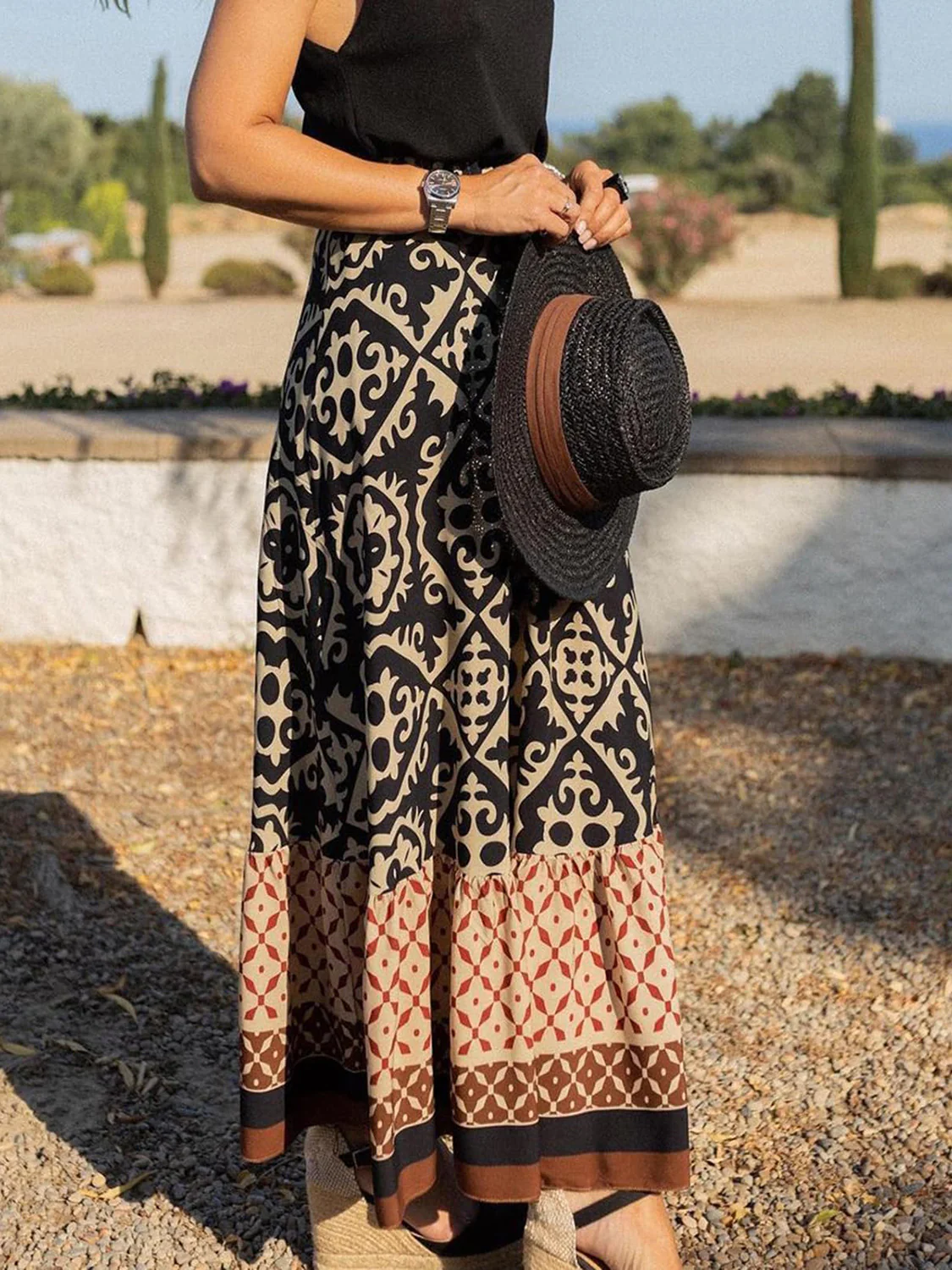 Geometric Elastic Waist Maxi Skirt - Image 17