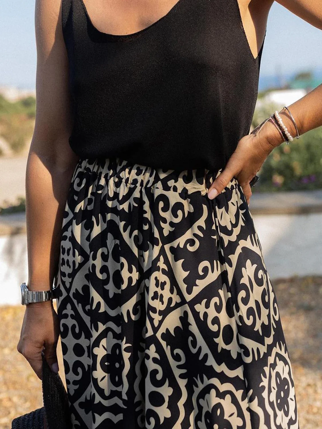 Geometric Elastic Waist Maxi Skirt - Image 18