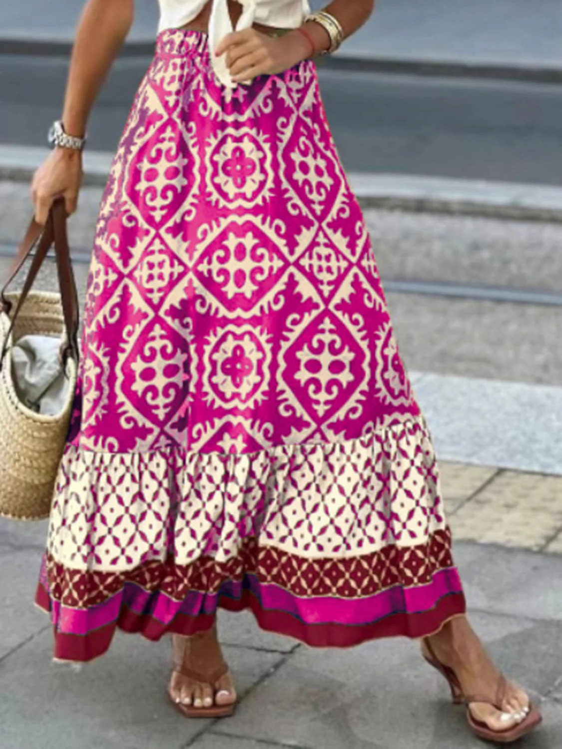 Geometric Elastic Waist Maxi Skirt - Image 6