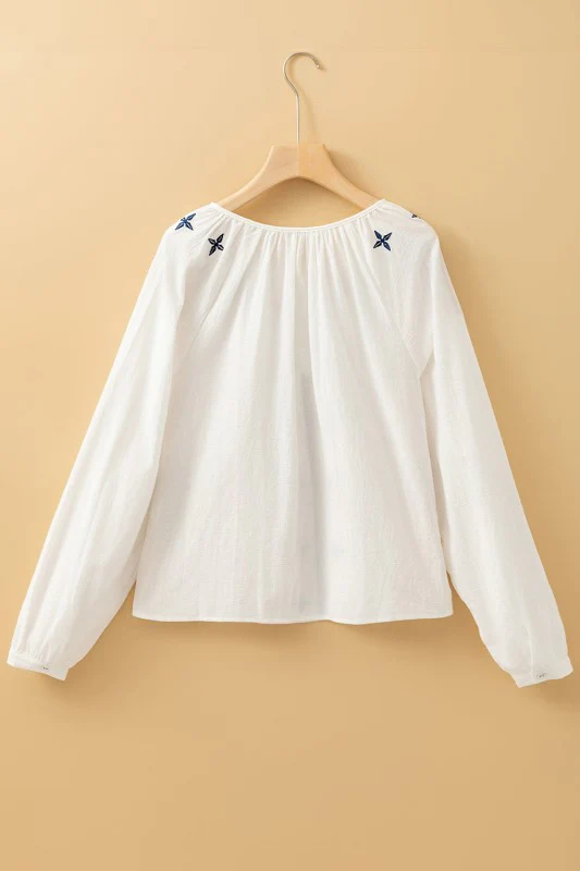 Geometric Embroidered Long Sleeve Blouse - Image 4