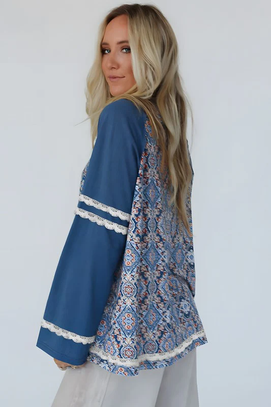 Geometric Lace Ric Rac Raglan Long Sleeve T Shirt - Image 6