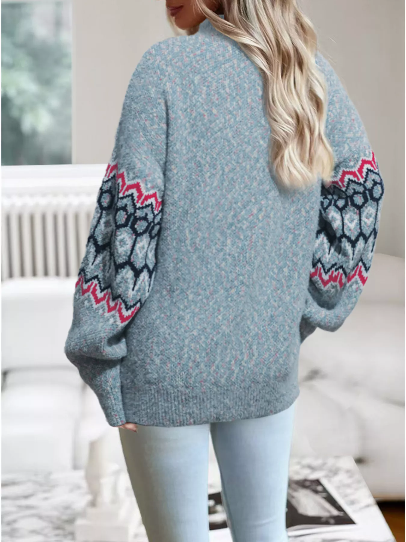 Geometric Pattern Long Sleeve Sweater - Image 5