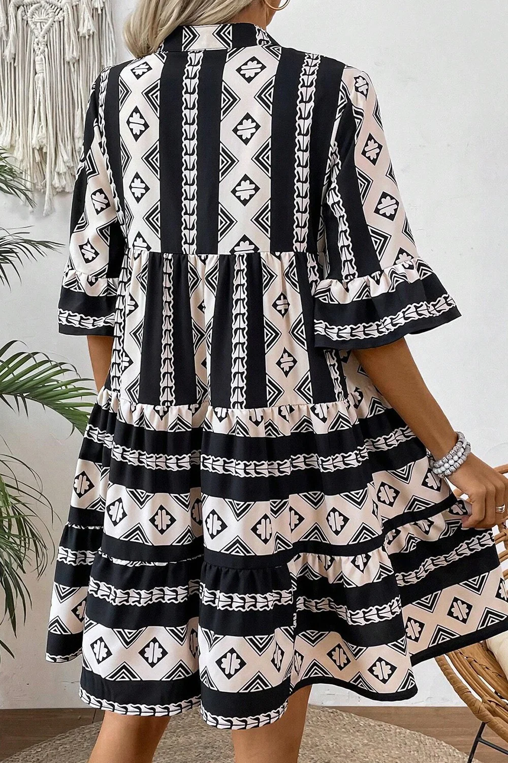 Geometric Print Ruffle Hem Mini Dress - Image 2