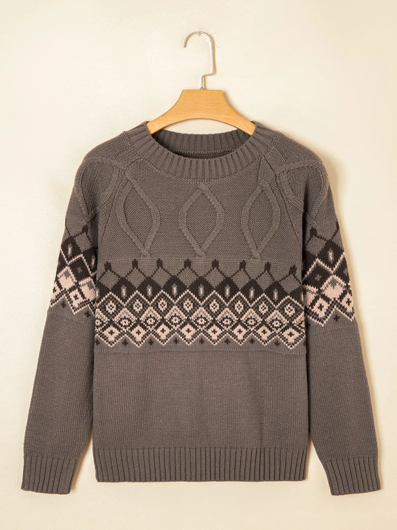 Geometric Round Neck Long Sleeve Sweater - Image 8