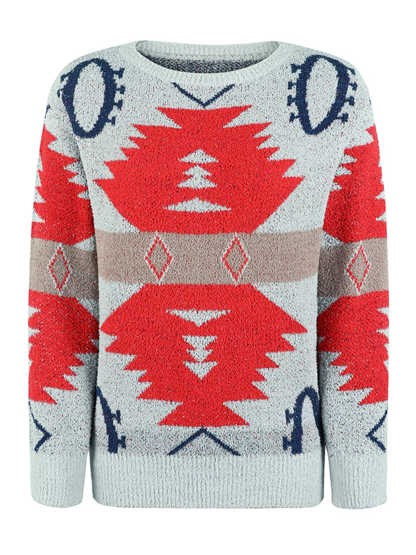 Geometric Round Neck Long Sleeve Sweater - Image 5