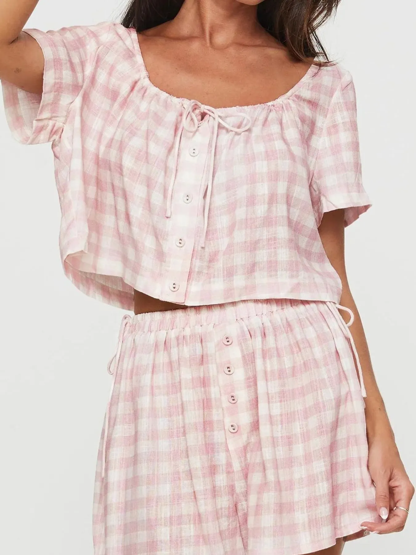 Gingham Check Top and Shorts Two-Piece Casual Set - Image 2