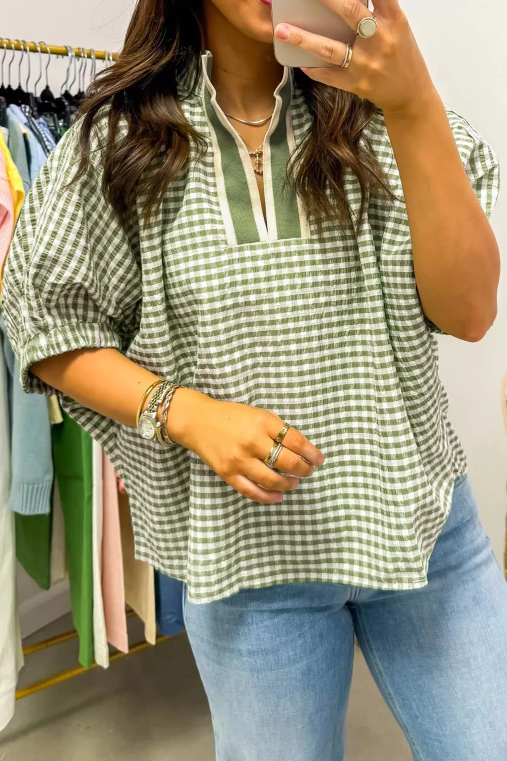 Gingham Half Sleeve Blouse - Image 2