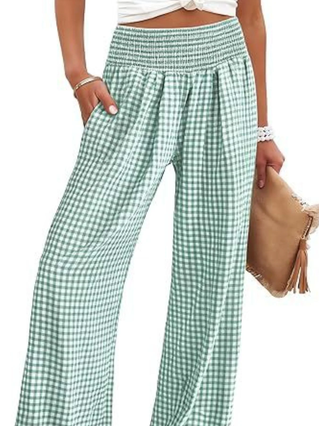 Gingham High Waist Wide Leg Pants - Image 6