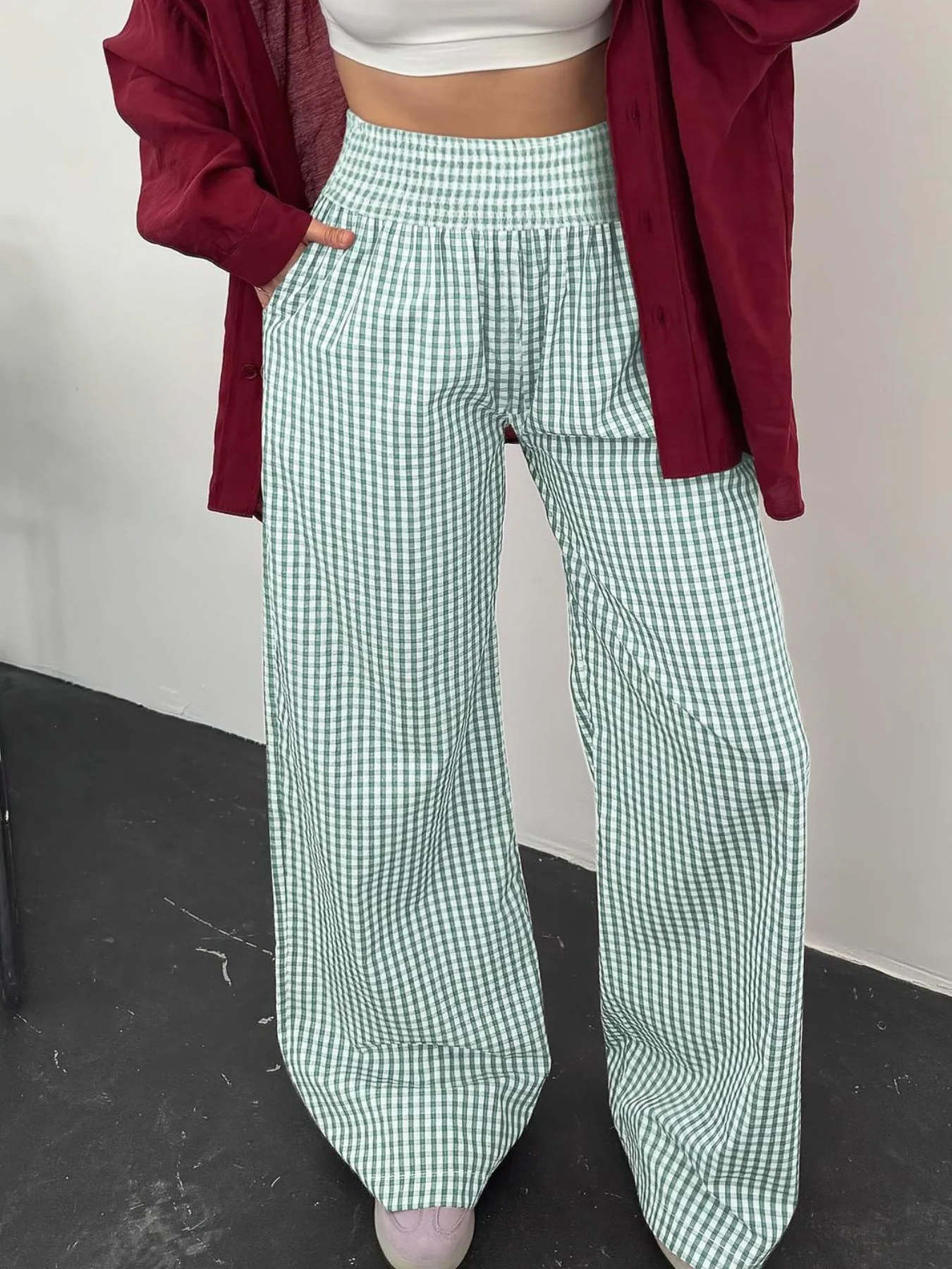 Gingham High Waist Wide Leg Pants - Image 7
