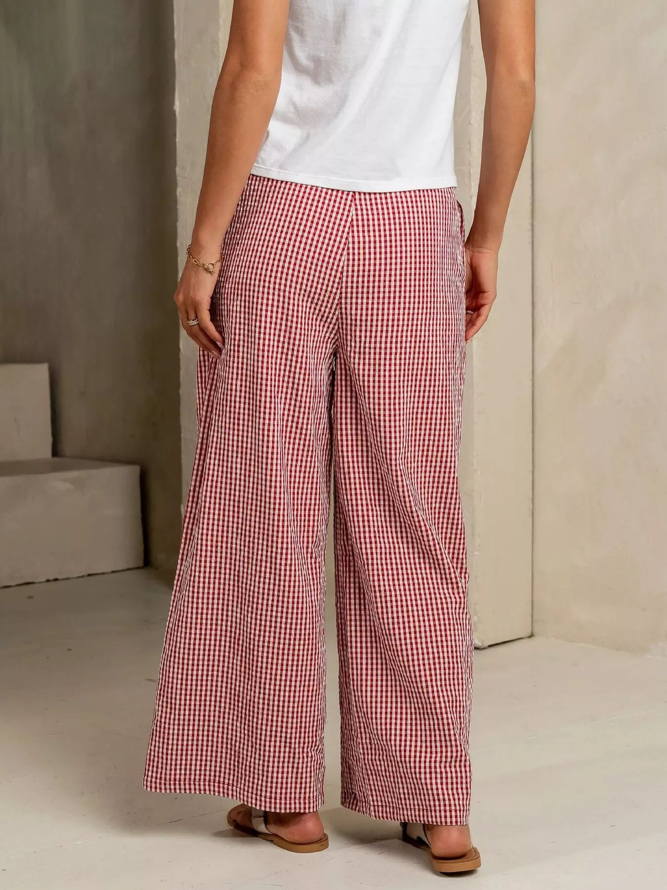 Gingham Print Wide Leg Casual Pants - Image 3