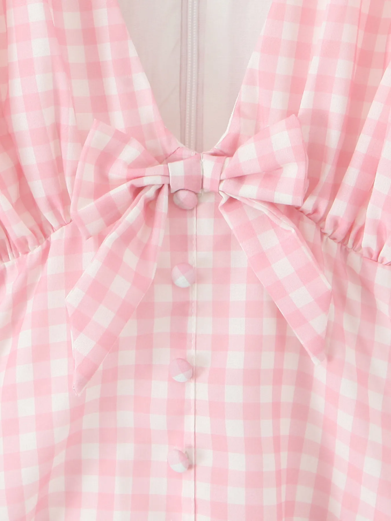 Gingham Ruffle Mini Dress with Lace Trim - Image 8