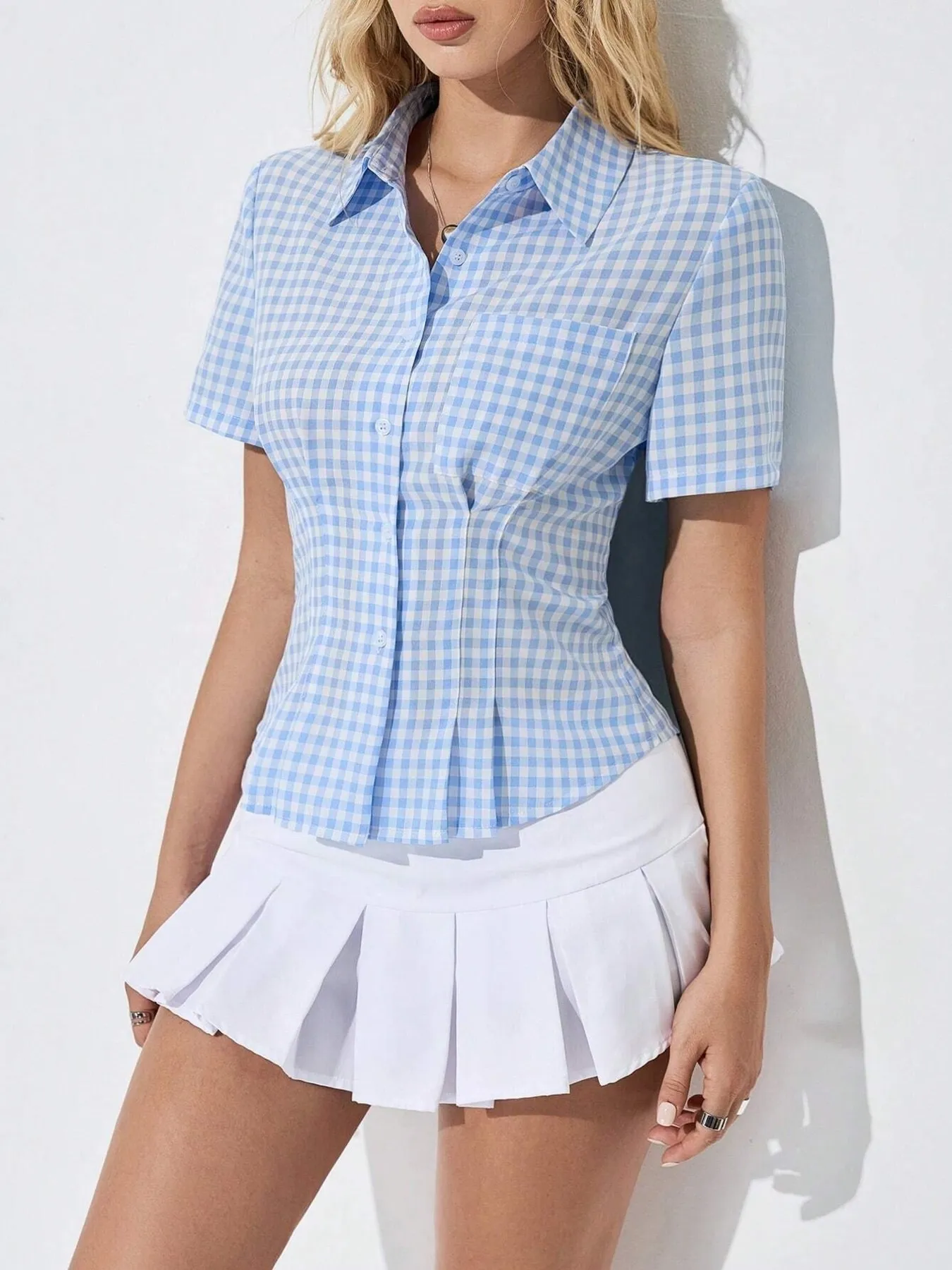 Gingham Short Sleeve Button-Up Shirt - Image 4