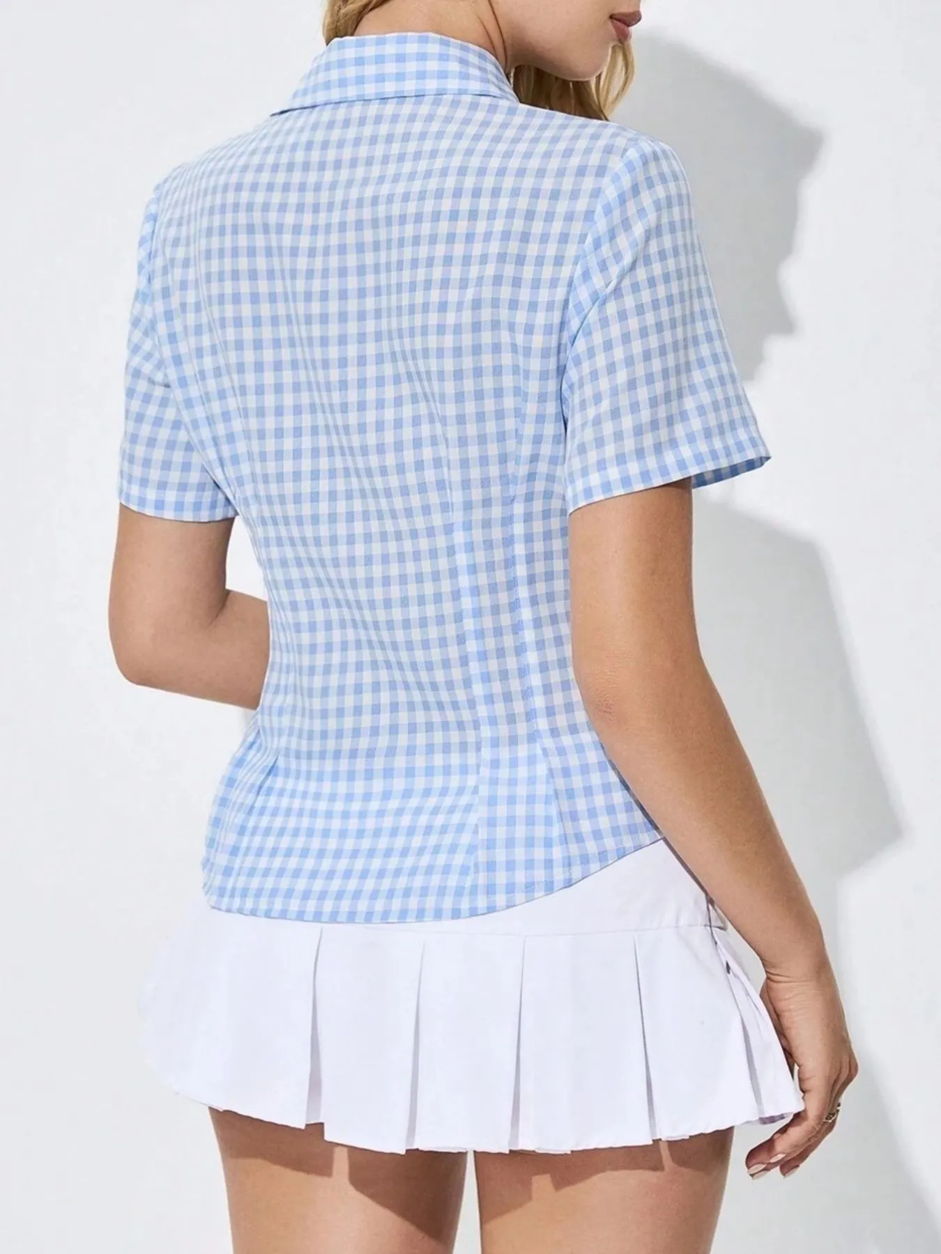 Gingham Short Sleeve Button-Up Shirt - Image 6