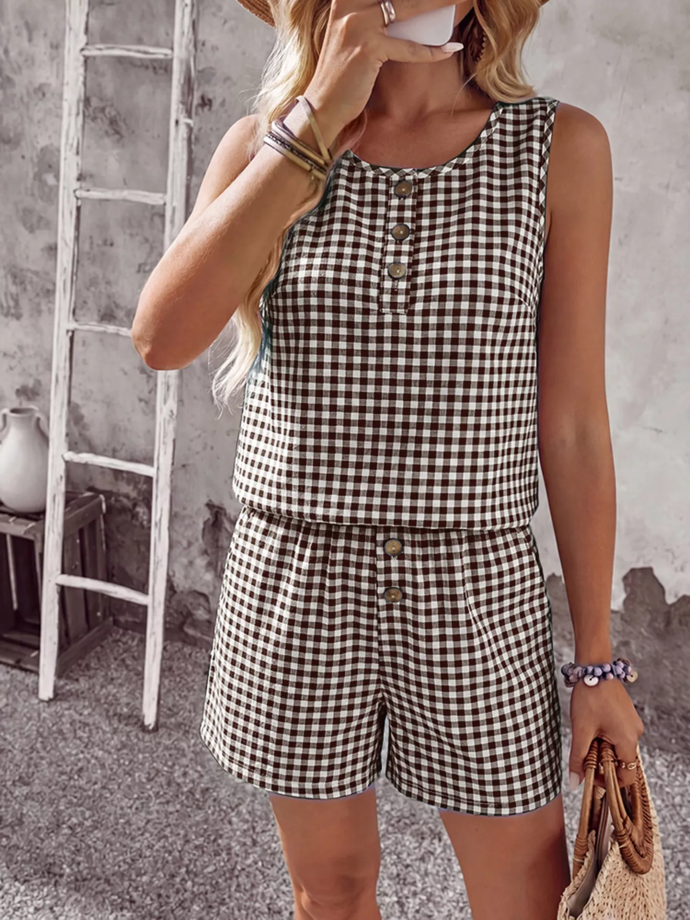 Gingham Sleeveless Top & Shorts Set - Image 6