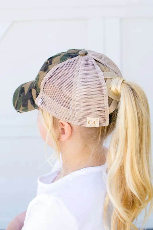 Girls CC Criss-Cross Ponytail Caps-Camo - Image 4