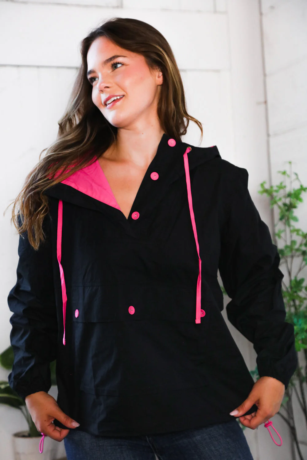 Glow Up Pink and Black Hooded Jacket - Image 3