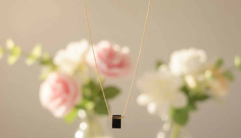 Gold Black Rectangle Pendant Necklace