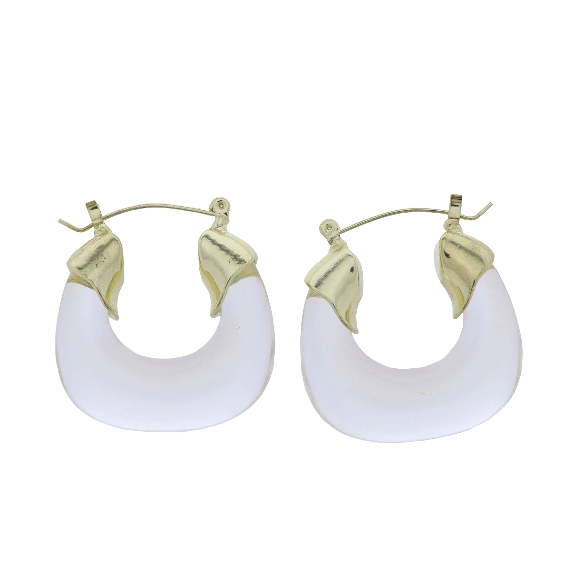 Gold, Clear Wide Hoop Earrings