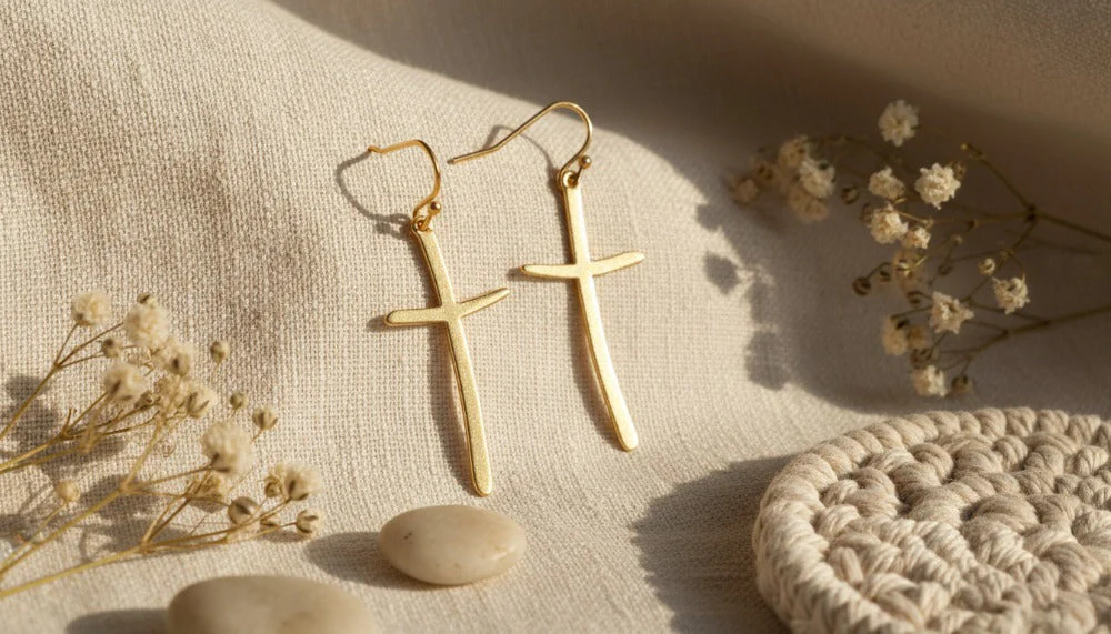 Gold Cross Shaped Dangle Earrings