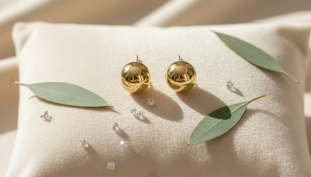 Gold Sphere Studs Earrings
