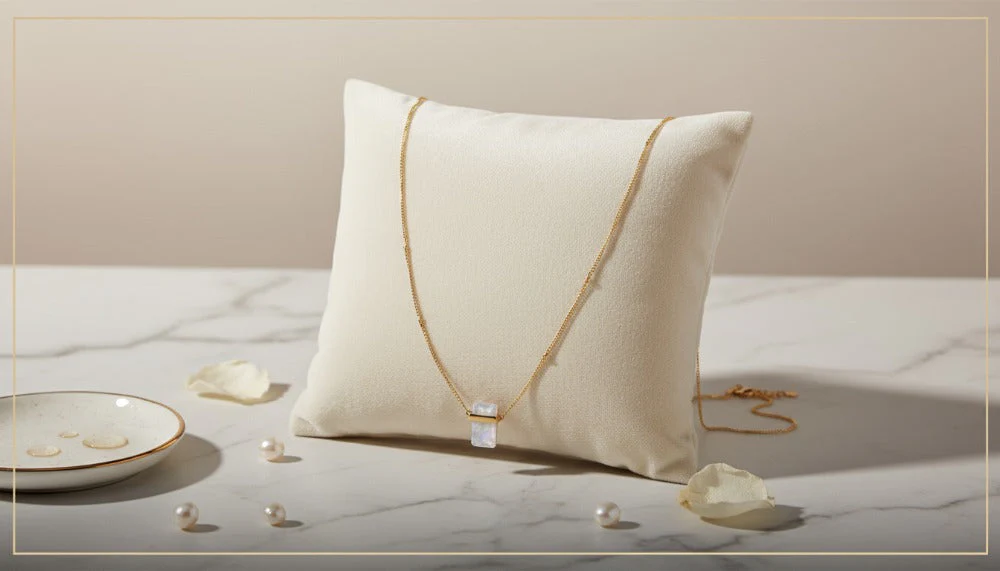 Gold White Rectangle Pendant Necklace