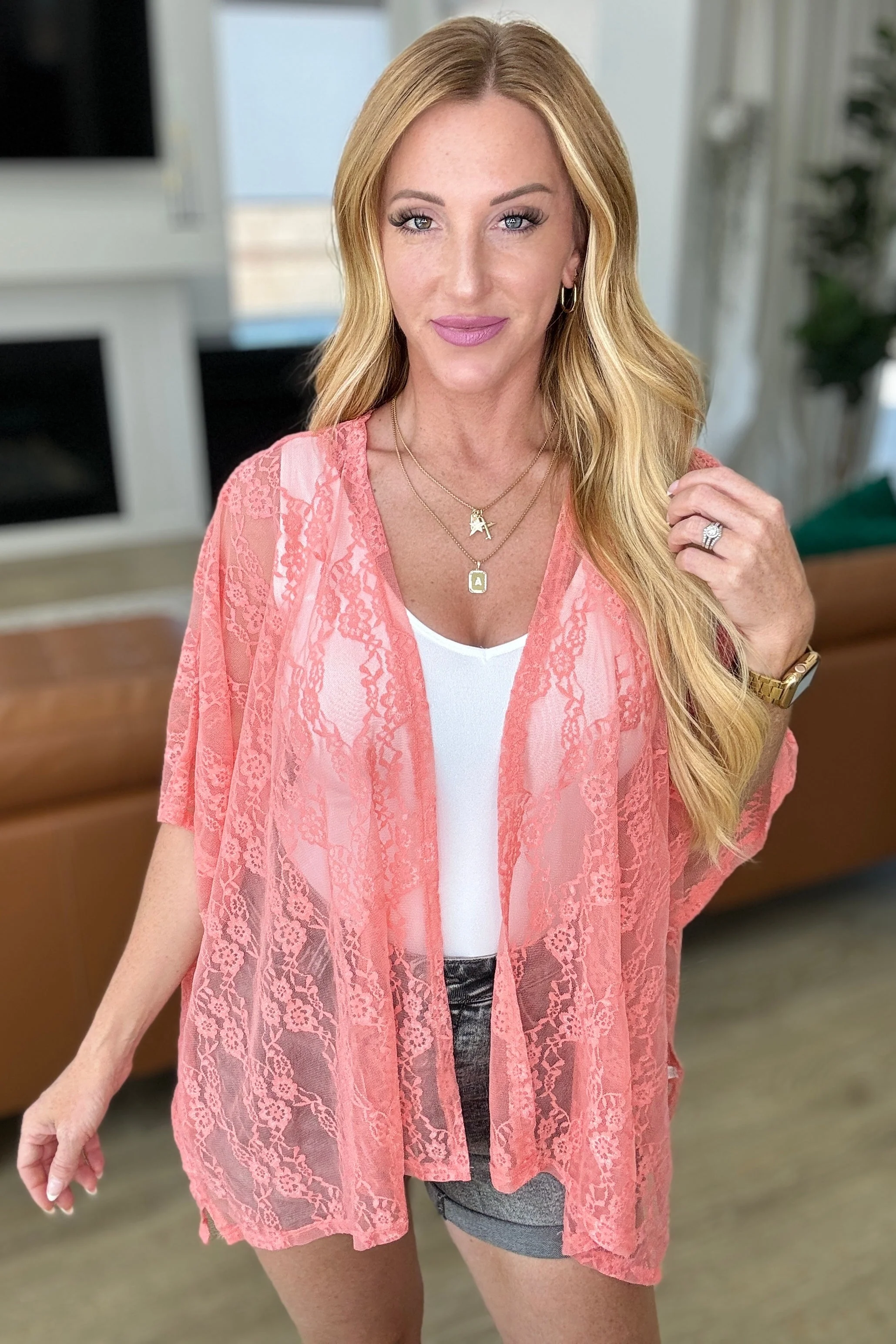 Good Days Ahead Lace Kimono In Coral - Image 2