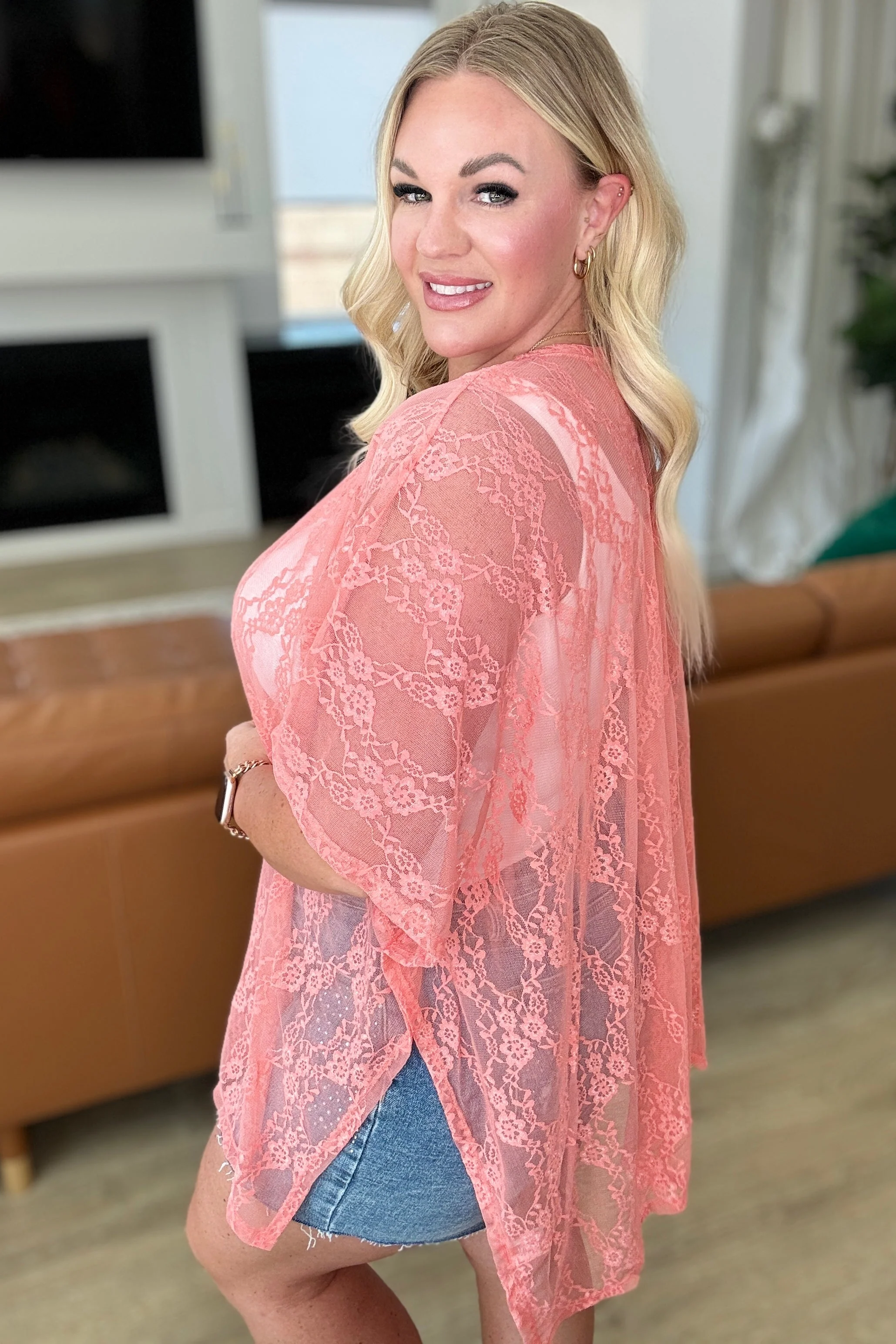 Good Days Ahead Lace Kimono In Coral - Image 4