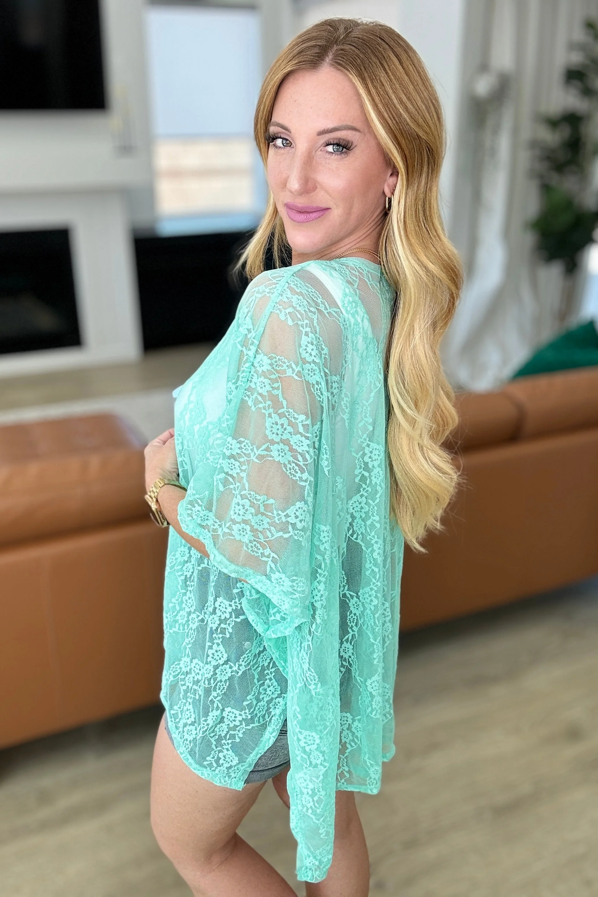 Good Days Ahead Lace Kimono In Mint - Image 4