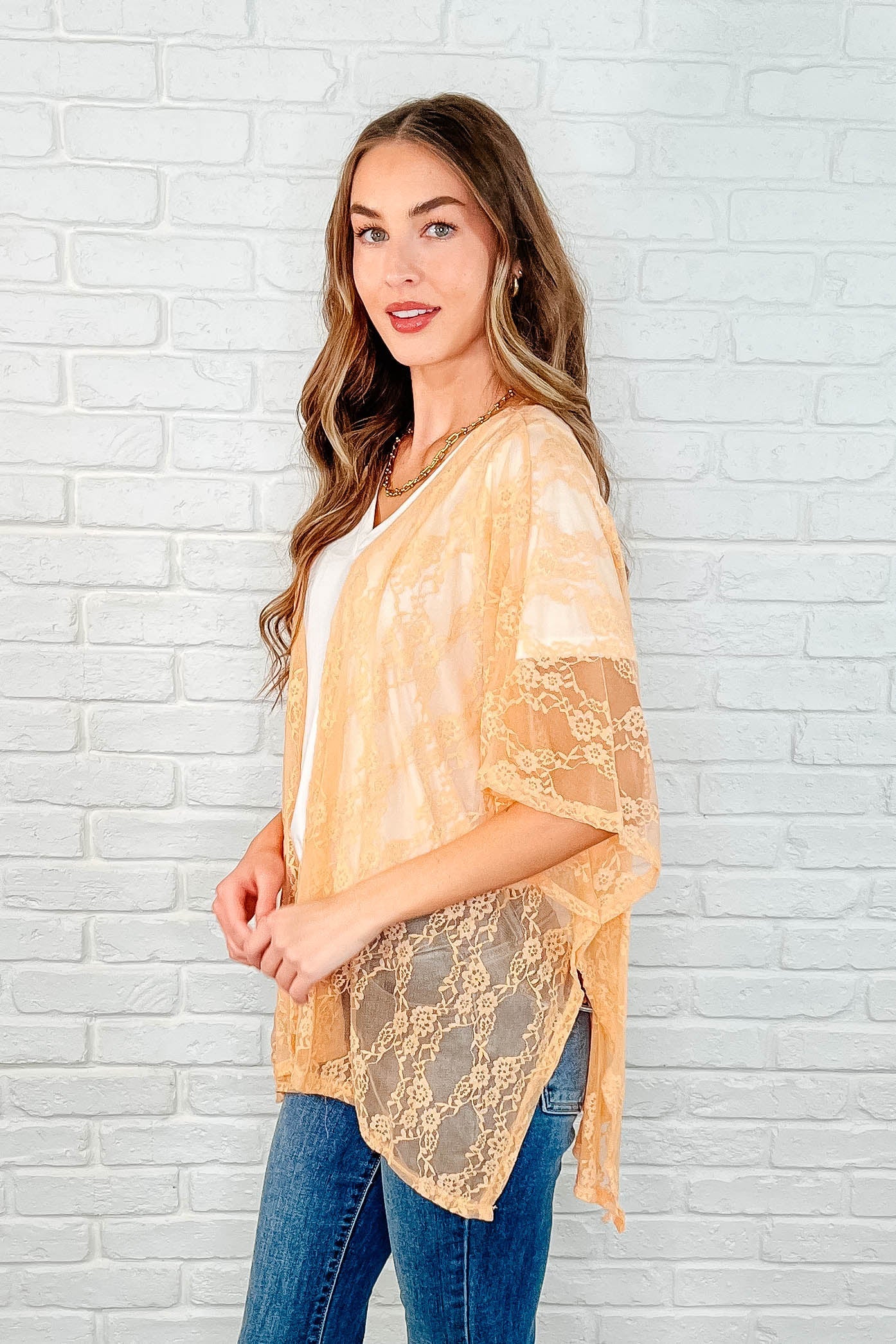 Good Days Ahead Lace Kimono In Peach - Image 2
