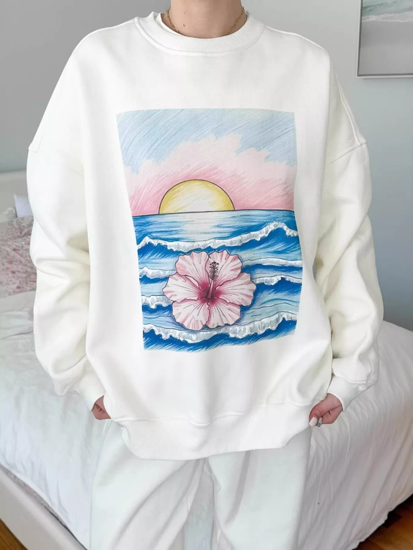 Graphic Round Neck Drop Shoulder Sweatshirt