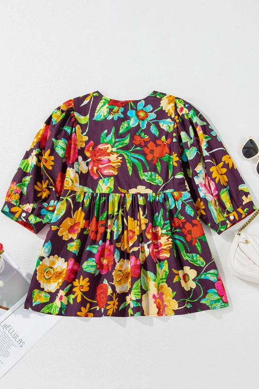 Gray Flower Embroidered Trim Half Sleeve Blouse - Image 8