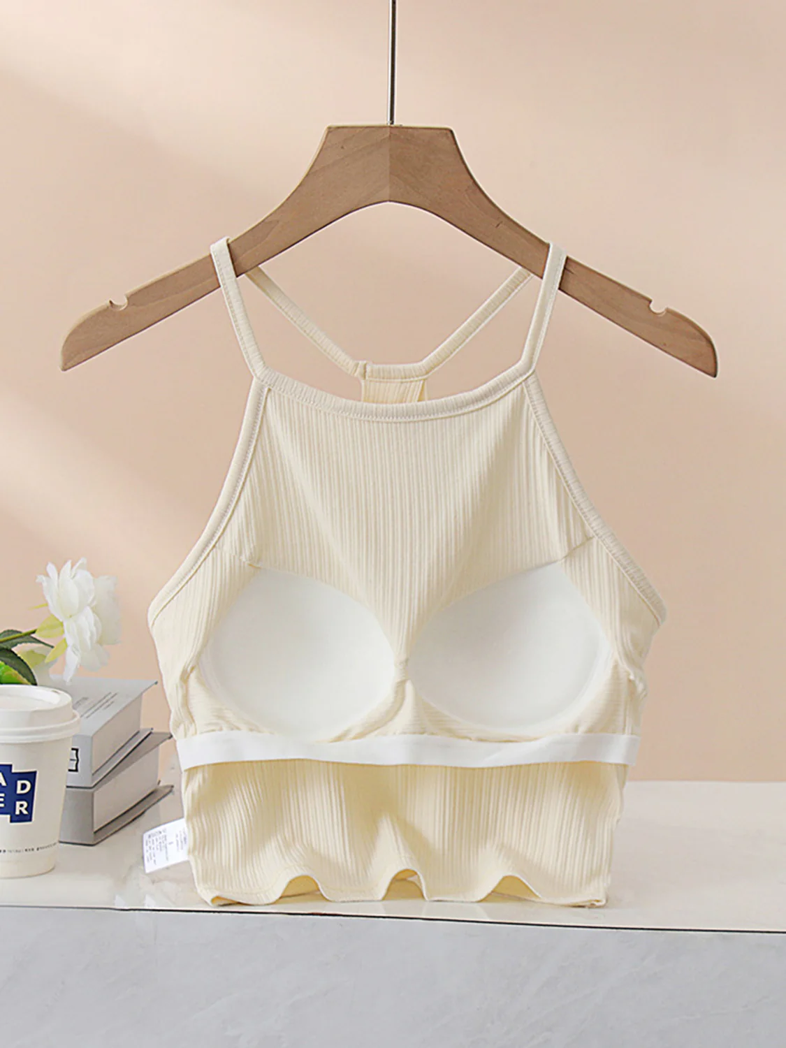Grecian Neck Cropped Tank with Chest Pads - Image 11
