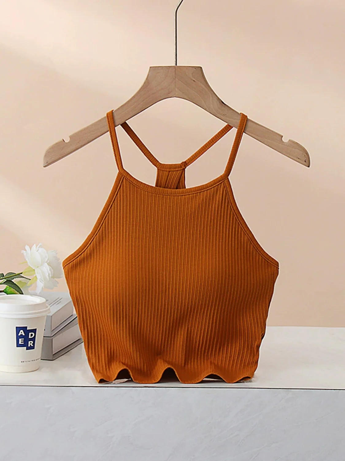 Grecian Neck Cropped Tank with Chest Pads - Image 14