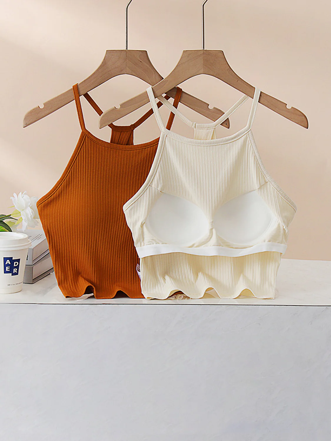 Grecian Neck Cropped Tank with Chest Pads - Image 15