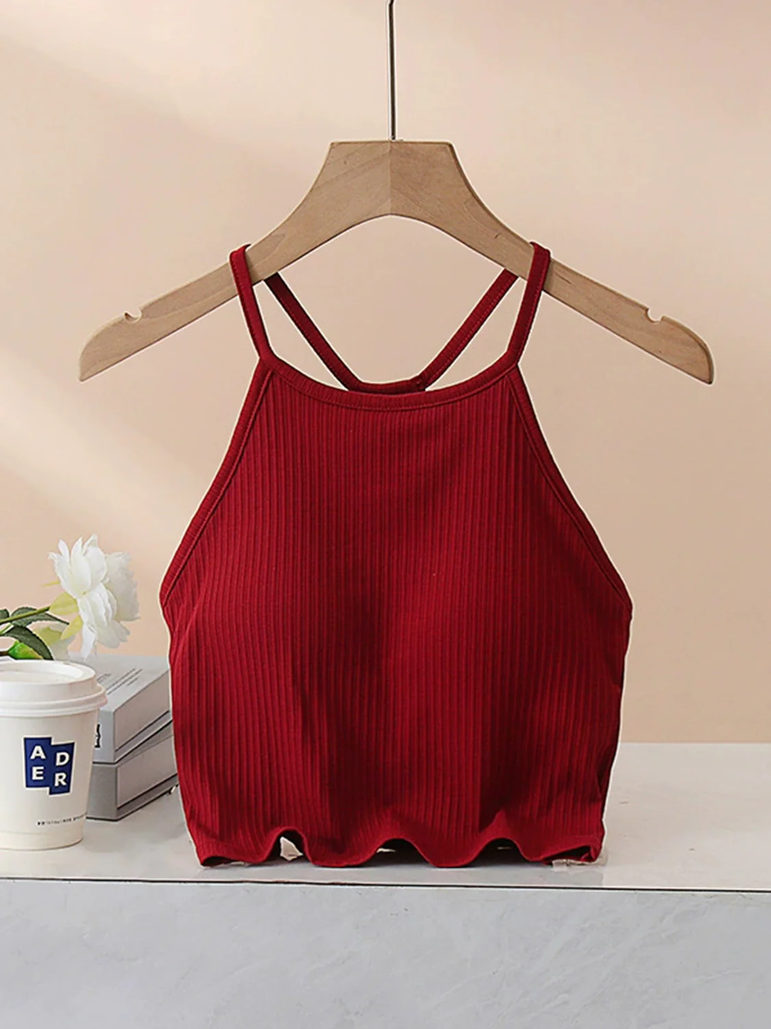 Grecian Neck Cropped Tank with Chest Pads - Image 21
