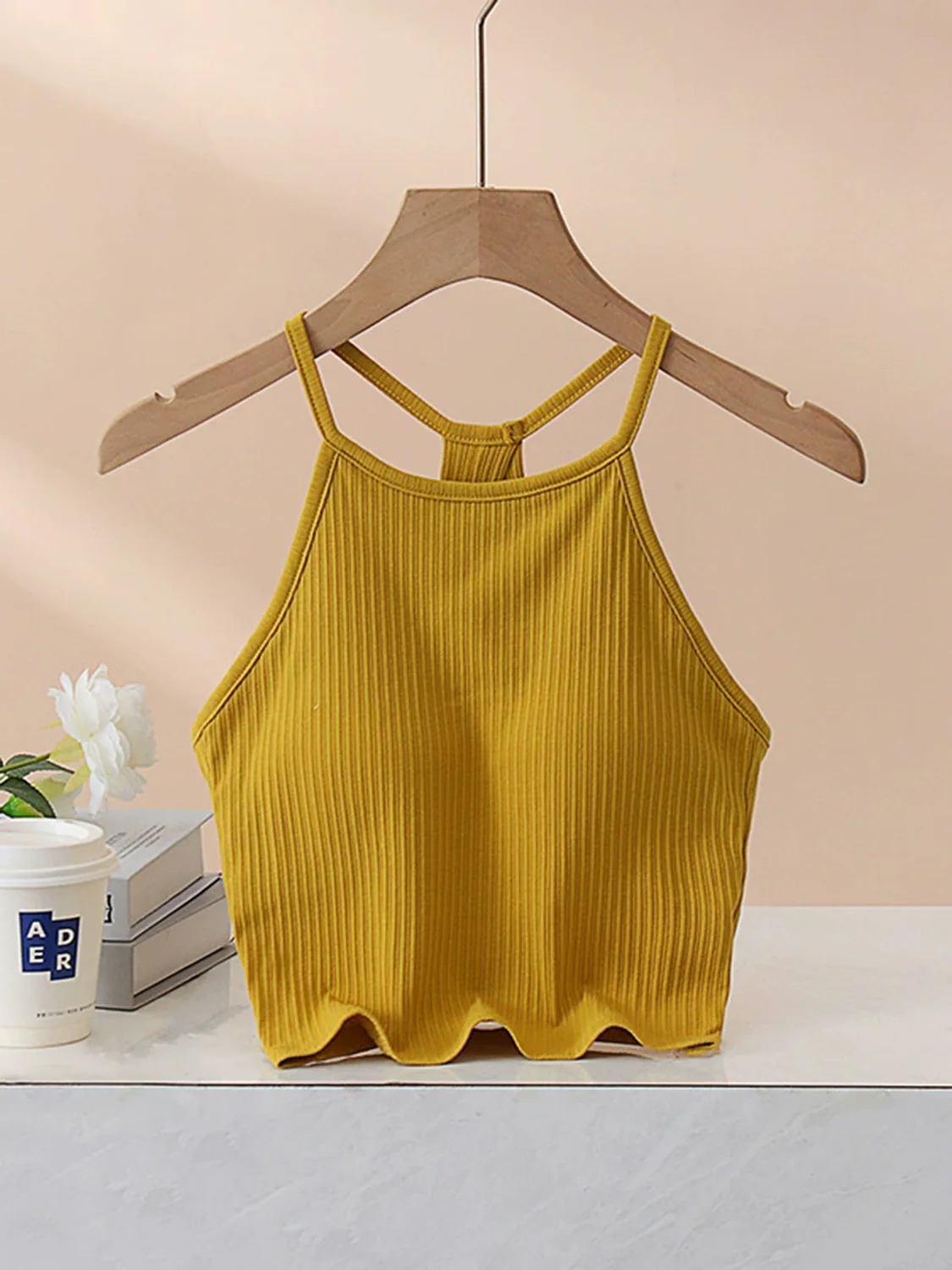 Grecian Neck Cropped Tank with Chest Pads - Image 24