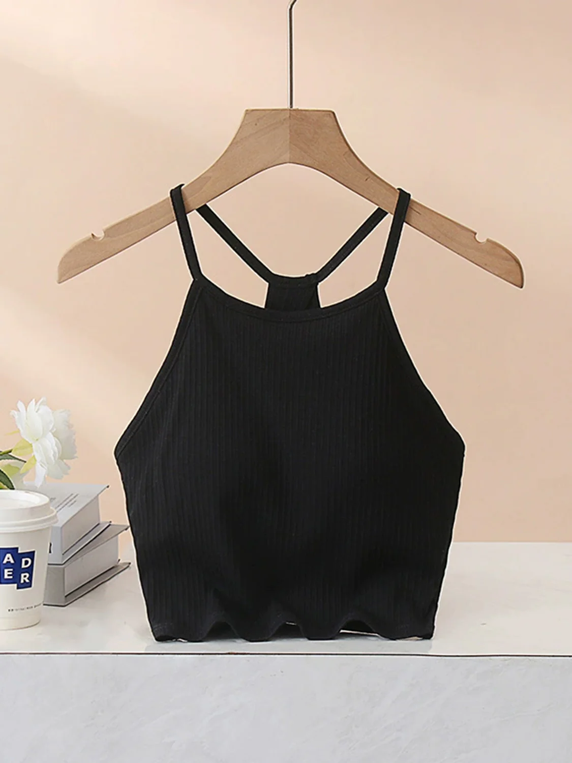 Grecian Neck Cropped Tank with Chest Pads - Image 5