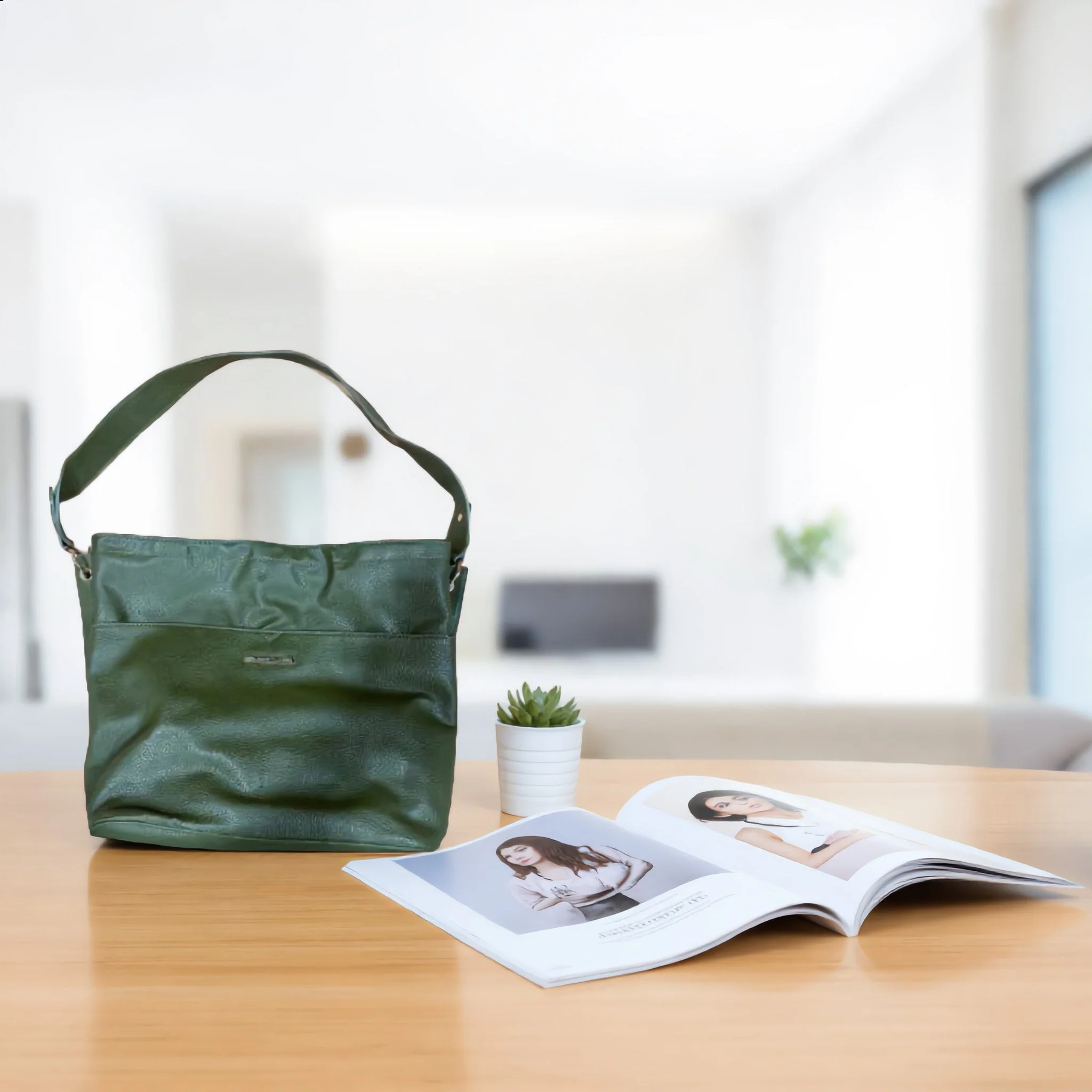 Green Gathered Shoulder Bag