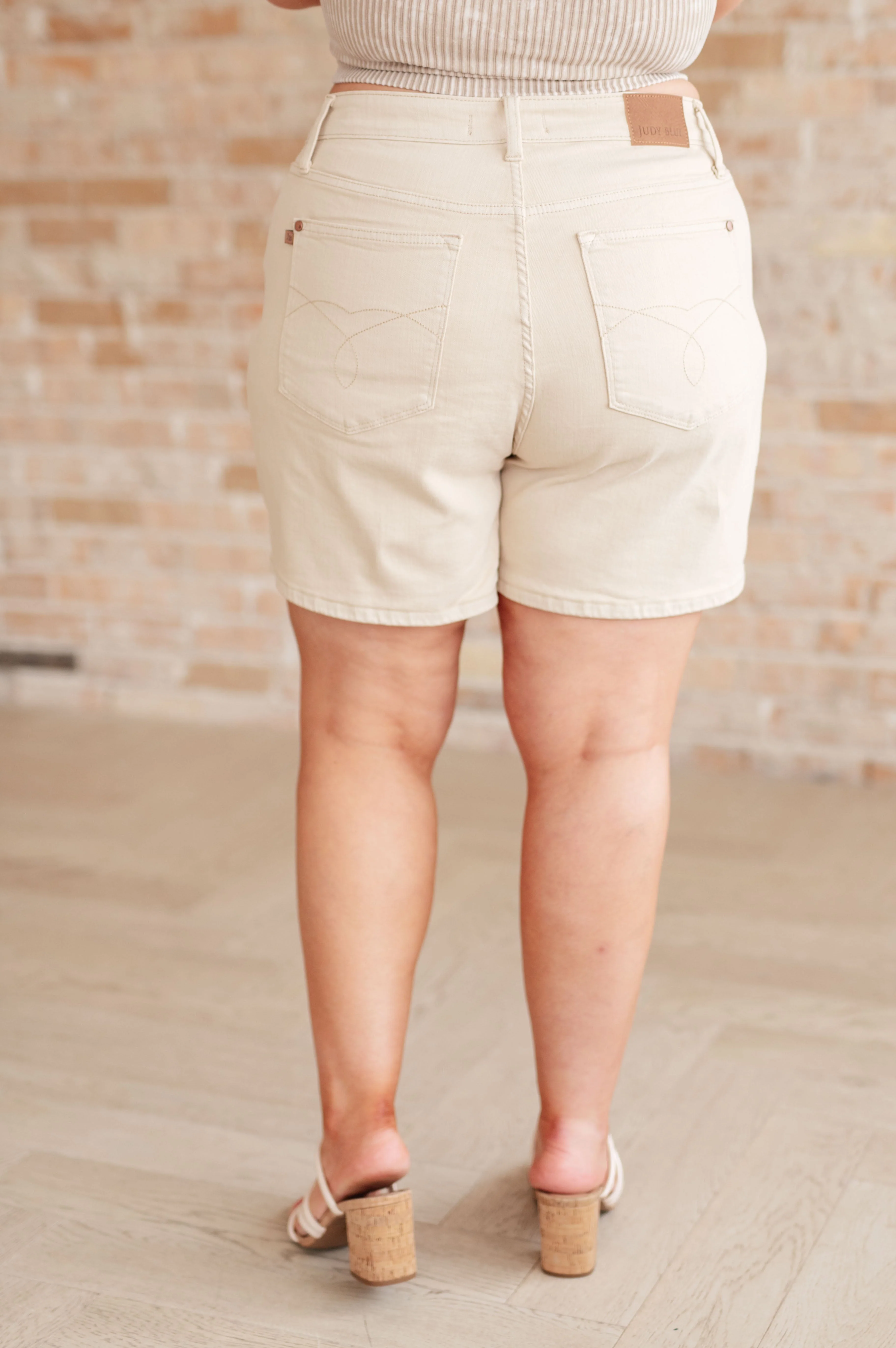 Greta High Rise Garment Dyed Shorts in Bone - Image 8